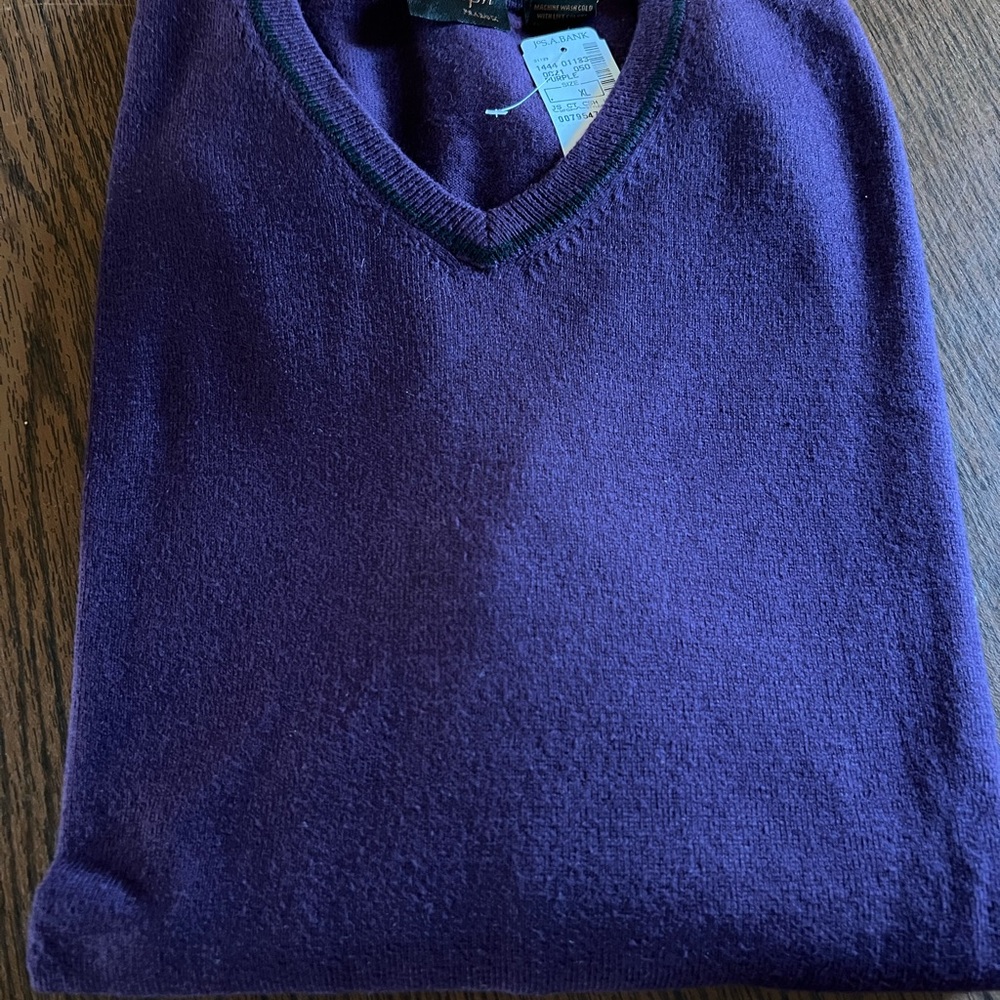 Jos. A. Bank Purple V-Neck Sweater Comfort Cotton/ Cashmere Size: XL MSRP